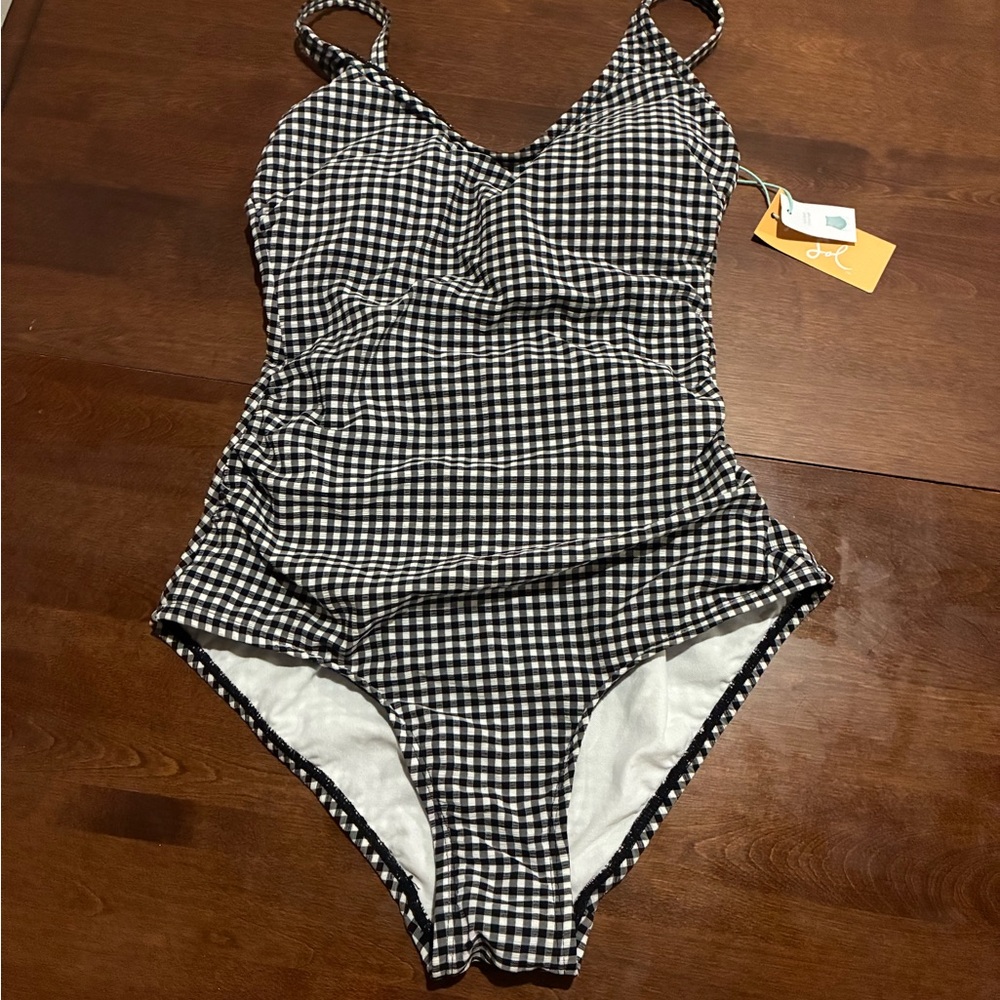 Kona Sol Black and White Gingham One-Piece Swimsuit